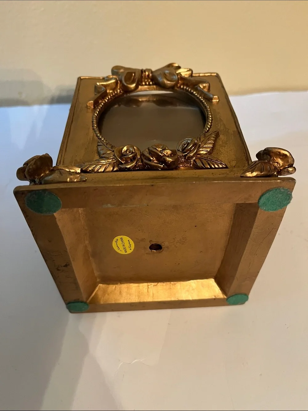 Vintage Teleflora gold hornet photo cube planter box